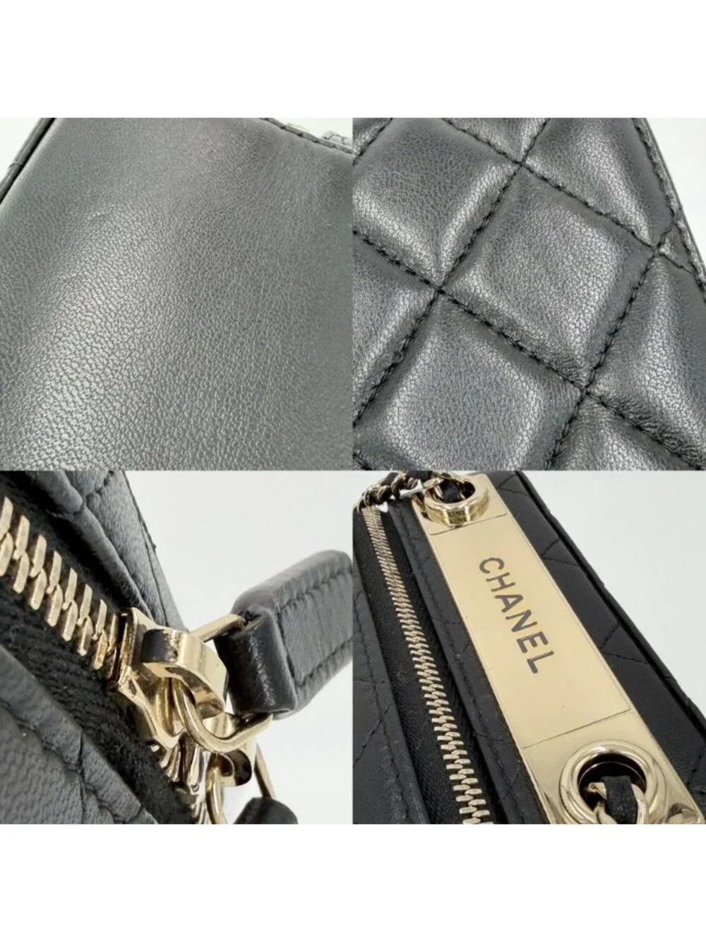 Chanel Big Shoulder Bag Quilted Chain Pochette CC Logo Bag Lambskin Black Gold
